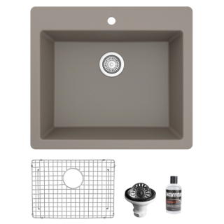 Karran QT-820 Top Mount 25" Single Bowl Quartz Kitchen Sink Kit in Concrete