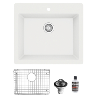 Karran QT-820 Top Mount 25" Single Bowl Quartz Kitchen Sink Kit in White