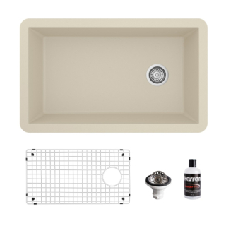 Undermount Quartz Composite 32" Single Bowl Kitchen Sink Kit in Bisque
