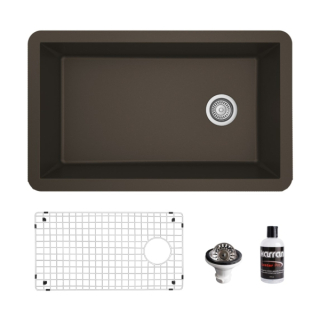 Undermount Quartz Composite 32" Single Bowl Kitchen Sink Kit in Brown