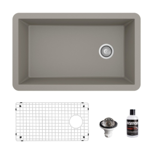 Undermount Quartz Composite 32" Single Bowl Kitchen Sink Kit in Concrete