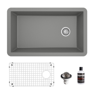 Undermount Quartz Composite 32" Single Bowl Kitchen Sink Kit in Grey