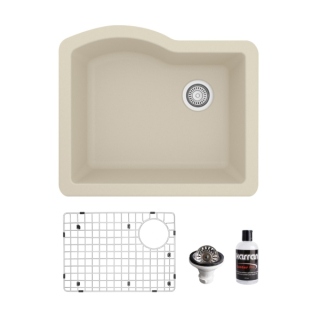 Undermount Quartz Composite 24" Single Bowl Kitchen Sink Kit in Bisque