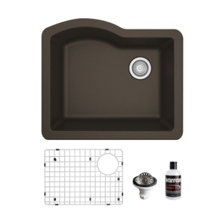 Undermount Quartz Composite 24" Single Bowl Kitchen Sink Kit in Brown