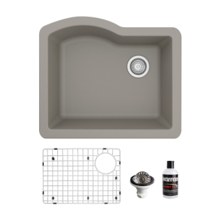 Undermount Quartz Composite 24" Single Bowl Kitchen Sink Kit in Concrete