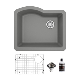 Undermount Quartz Composite 24" Single Bowl Kitchen Sink Kit in Grey