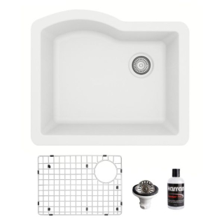 Undermount Quartz Composite 24" Single Bowl Kitchen Sink Kit in White