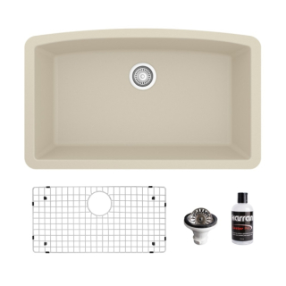 Undermount Quartz Composite 32" Single Bowl Kitchen Sink Kit in Bisque