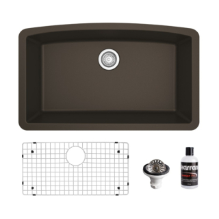 Undermount Quartz Composite 32" Single Bowl Kitchen Sink Kit in Brown