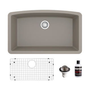 Undermount Quartz Composite 32" Single Bowl Kitchen Sink Kit in Concrete
