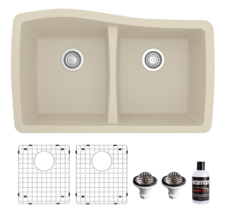 Karran Undermount Quartz Composite 33" 50/50 Double Bowl Kitchen Sink kit Bisque