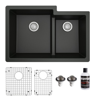 Karran 32" Undermount Large/Small Bowl Quartz Kitchen Sink Kit in Black