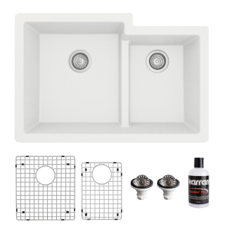 Karran 32" Undermount Large/Small Bowl Quartz Kitchen Sink Kit in White
