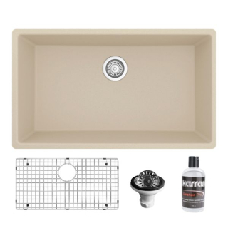 Karran QU-812 Undermount 32-1/4" Large Single Bowl Quartz Kitchen Sink Kit in Bisque