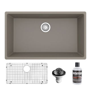 Karran QU-812 Undermount 32-1/4" Large Single Bowl Quartz Kitchen Sink Kit in Concrete