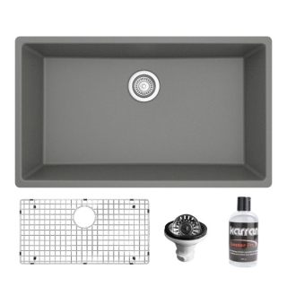 Karran QU-812 Undermount 32-1/4" Large Single Bowl Quartz Kitchen Sink Kit in Grey