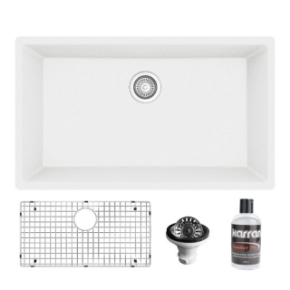 Karran QU-812 Undermount 32-1/4" Large Single Bowl Quartz Kitchen Sink Kit in White