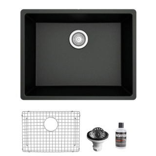 Karran QU-820 Undermount 24-3/8" Single Bowl Quartz Kitchen Sink Kit in Black