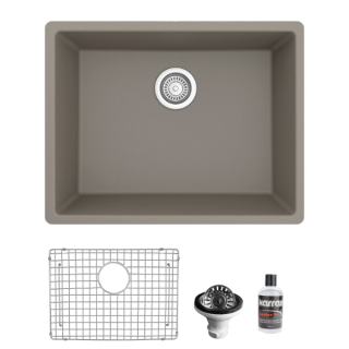 Karran QU-820 Undermount 24-3/8" Single Bowl Quartz Kitchen Sink Kit in Concrete