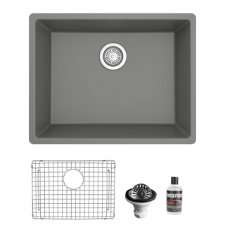Karran QU-820 Undermount 24-3/8" Single Bowl Quartz Kitchen Sink Kit in Grey
