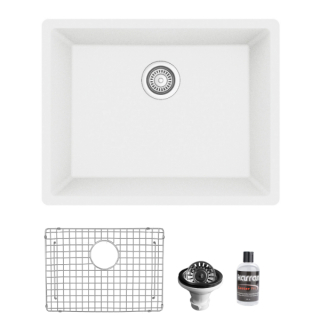Karran QU-820 Undermount 24-3/8" Single Bowl Quartz Kitchen Sink Kit in White