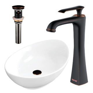 Karran VC-301-WH Valera 23" Vitreous China Vessel Bathroom Sink in White with Faucet and drain in Oil Rubbed Bronze