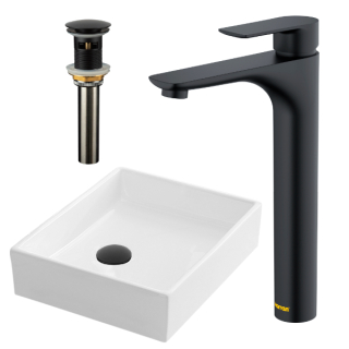 Karran VC-503-WH Valera 16" Vitreous China Vessel Bathroom Sink in White with Faucet and drain in Matte Black