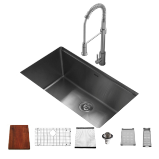 32" Stainless Steel Workstation Kitchen Sink Undermount Large Single Bowl with Faucet and Accessories