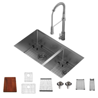 32" Undermount Double Bowl 60/40 Stainless Steel Workstation Sink