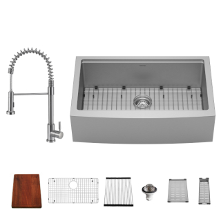 33"  Stainless Steel Workstation Large Single Bowl Farmhouse Undermount Kitchen Sink with Faucet and Accessories 