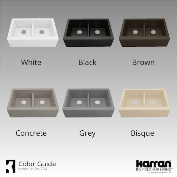 34" Undermount Double Equal Bowl Quartz Farmhouse Kitchen Sink in Grey